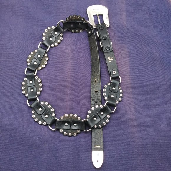 VTG Black Leather Concho Belt main image 6